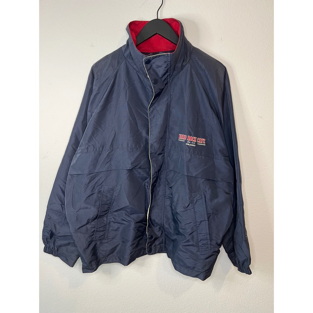 Vintage Hard Rock Cafe Mens Windbreaker Orlando Embroidered Logo Navy Blue Large